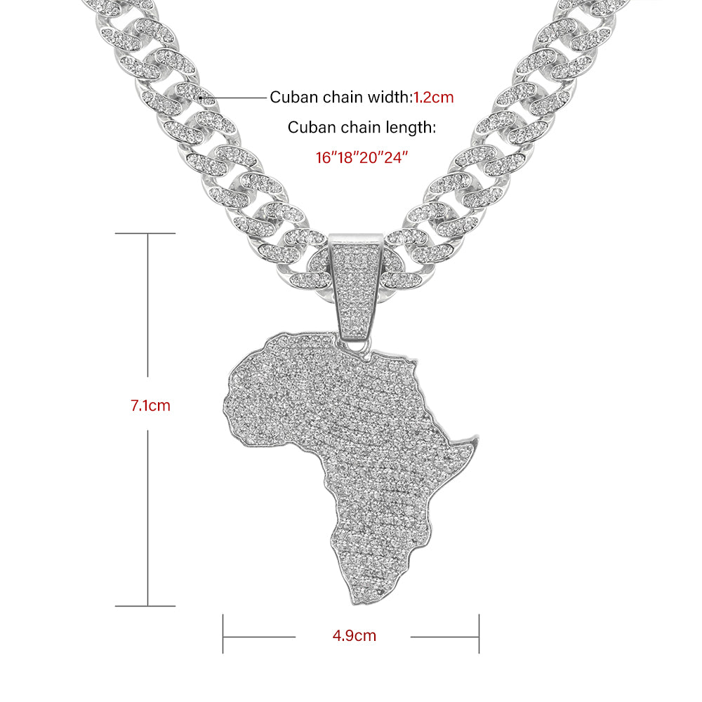 Fashion Crystal Africa Map Pendant Necklace For Women Men's Hip Hop Accessories Jewelry Necklace Choker Cuban Link Chain Gift