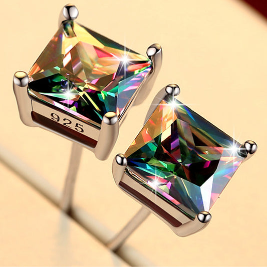 Fashion Female Small Rainbow Earrings Crystal Stone Wedding Earrings Colorful Double Stud Earrings For Women
