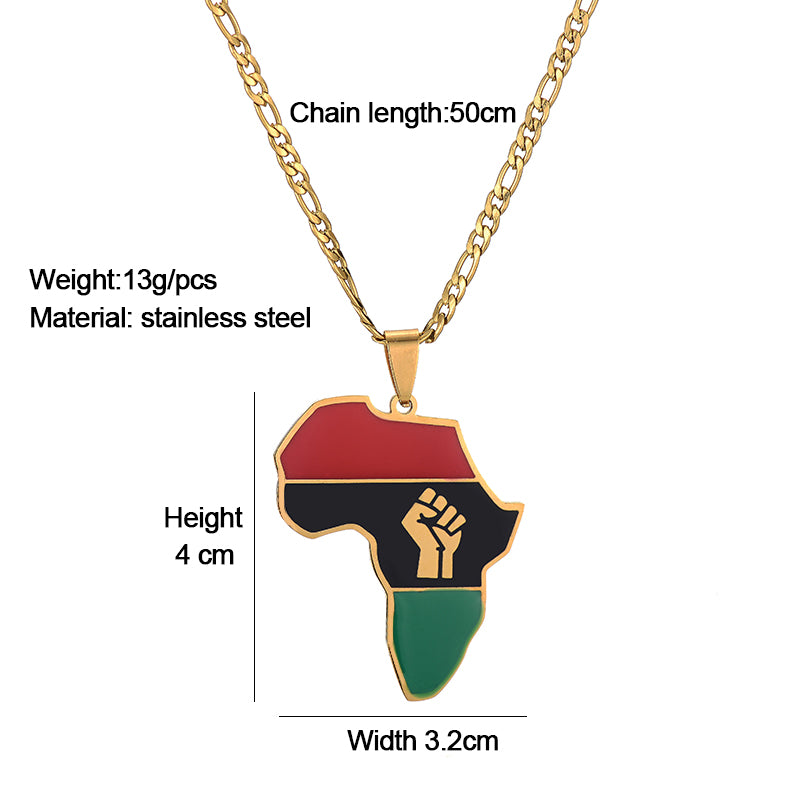 RBG African Garveyite Raised Fist Stainless Steel Necklace