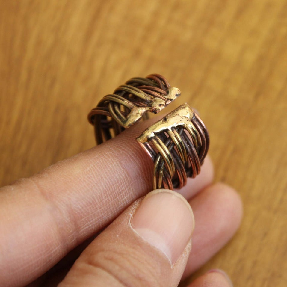 Handmade Ring Ethnic Tibetan Copper Braided Knitting Open Back Ring or Thumb Ring Adjustable Ring Brass