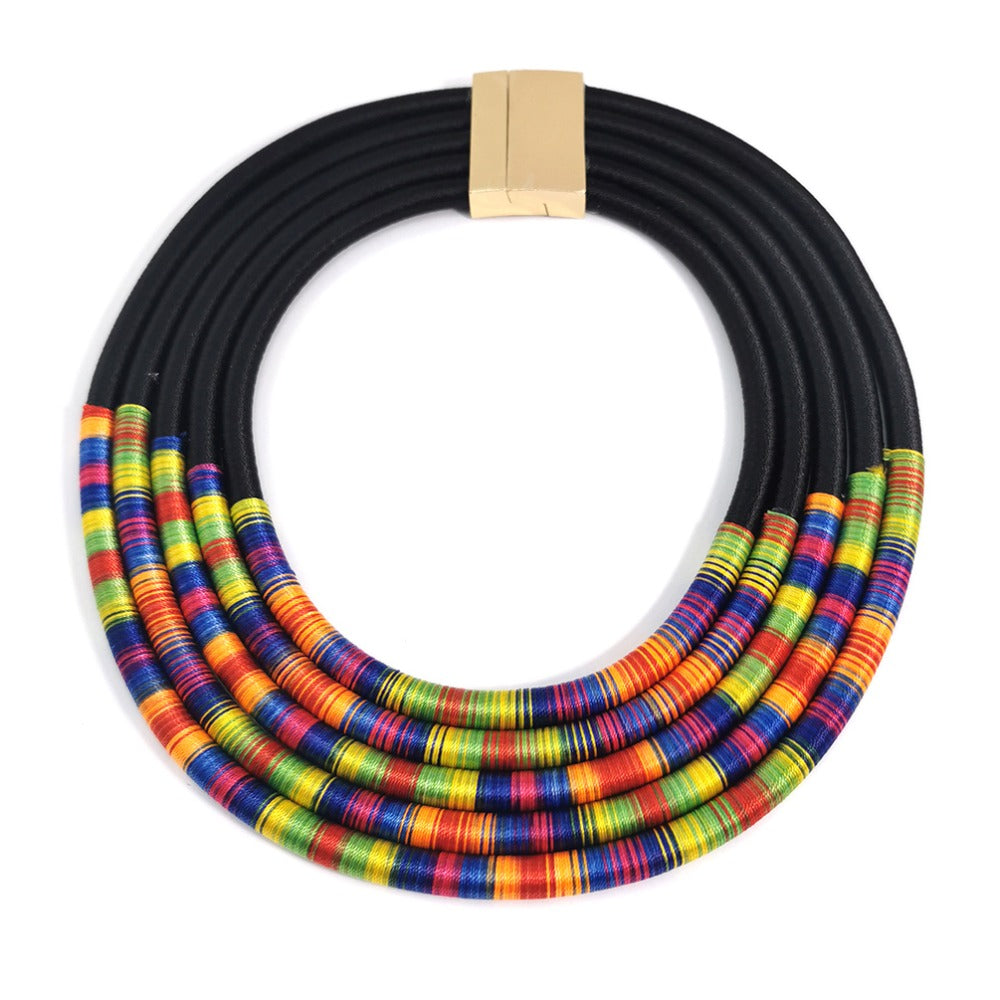 Colorful Multilayers Rope Chains Necklaces For Women Indian Jewelry Chunky Collar Statement Chokers Necklace African