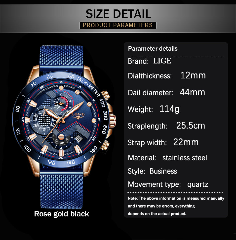 Casual Mesh Belt Fashion Quartz Rose Gold Watch Mens Watches Top Brand Luxury Waterproof Clock Steel