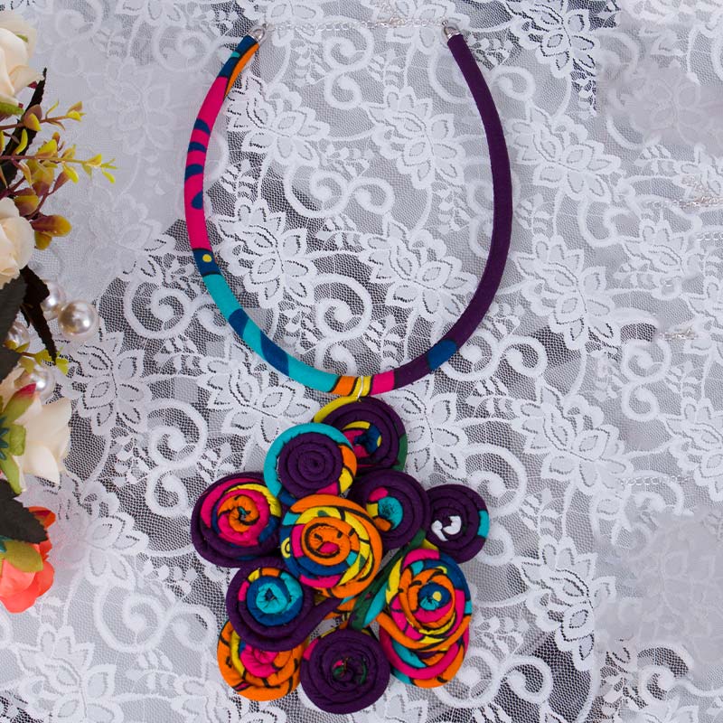 African Print Necklace Ethnic Handmade Jewelry Fabric Flower Rope Jewelry For Women