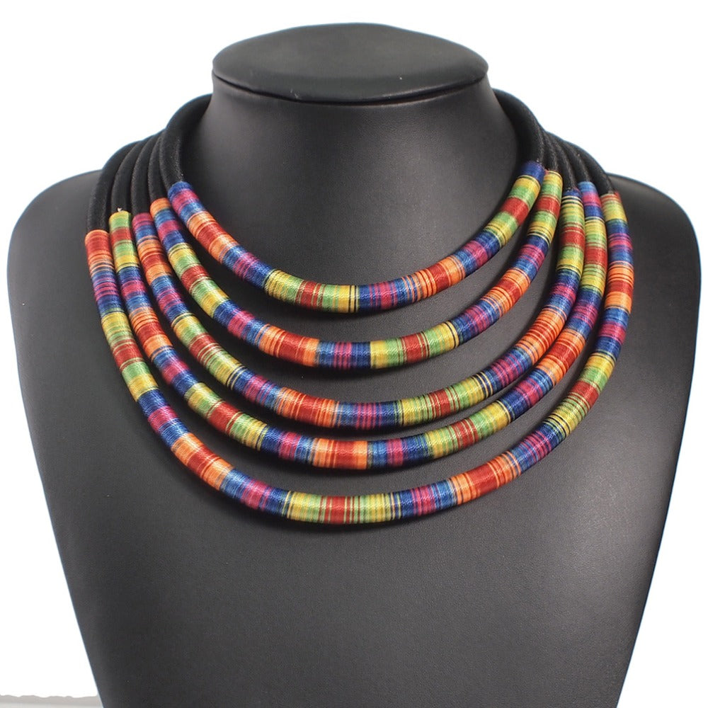 Colorful Multilayers Rope Chains Necklaces For Women Indian Jewelry Chunky Collar Statement Chokers Necklace African