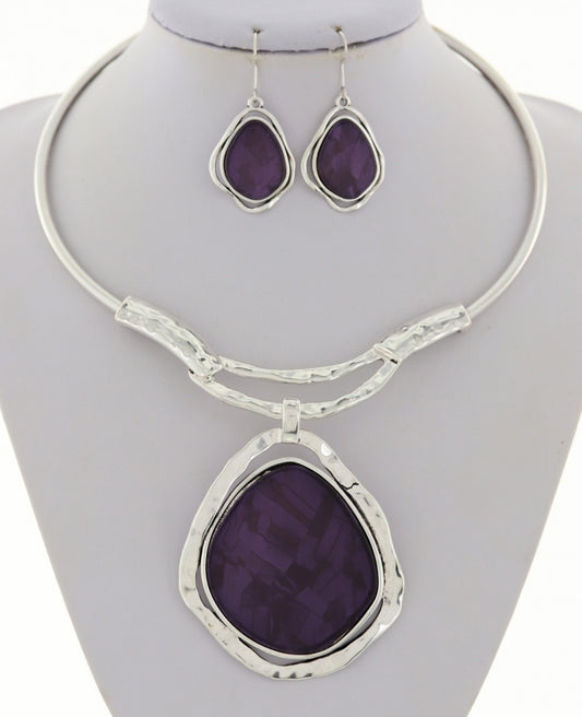 Purple Necklace and Earring Set Bold Big Statement Runway